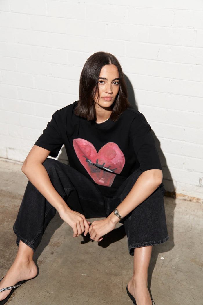 BURGUNDY HEARTS CLUB Oversized Shirt Black
