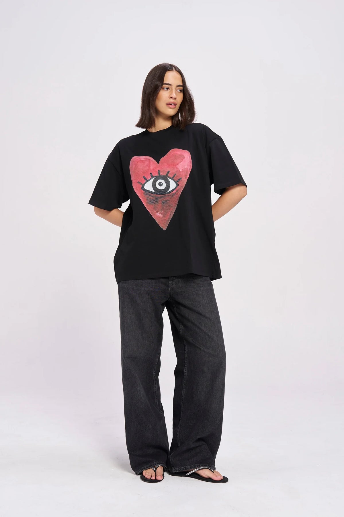 BURGUNDY HEARTS CLUB Oversized Shirt Black