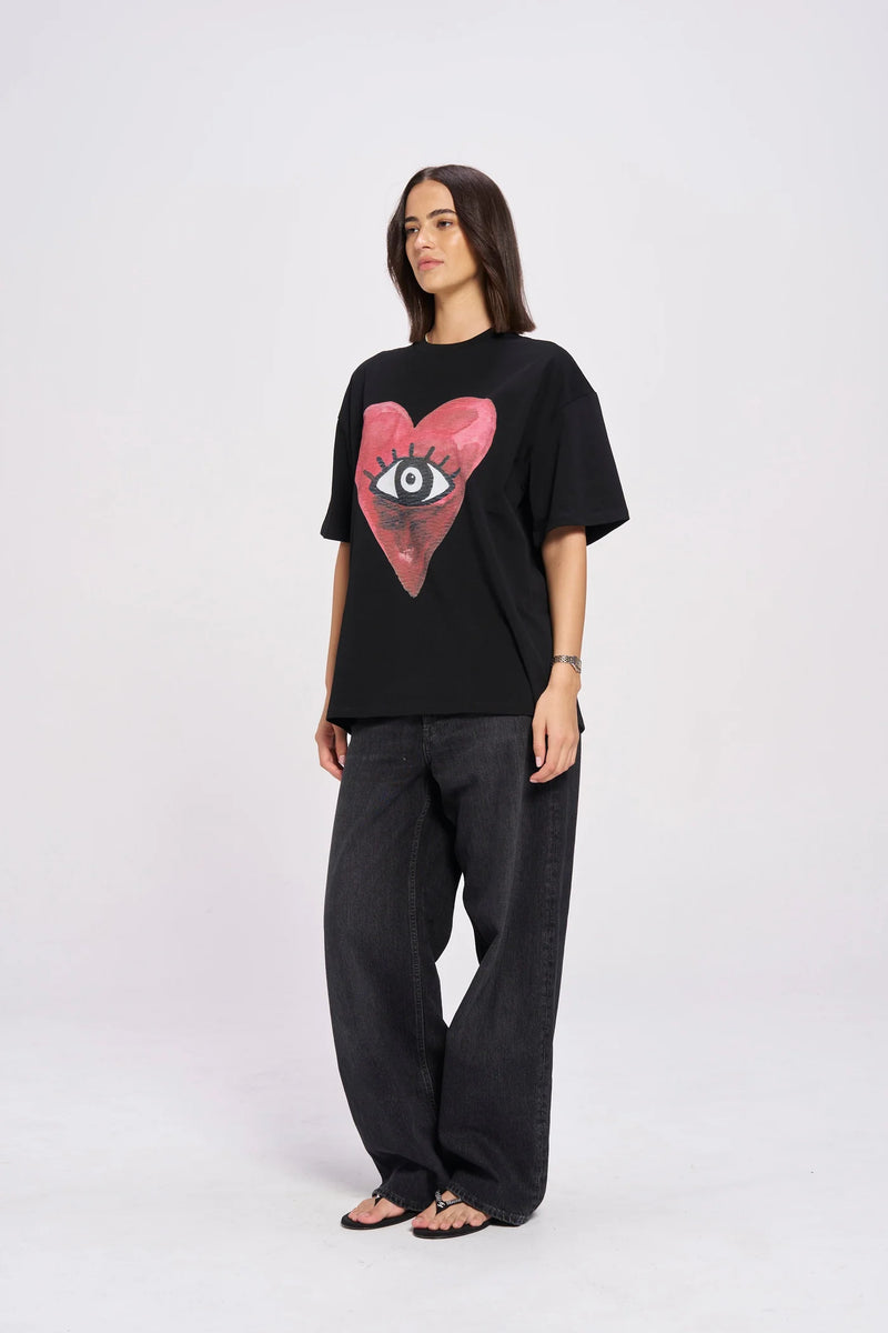 BURGUNDY HEARTS CLUB Oversized Shirt Black