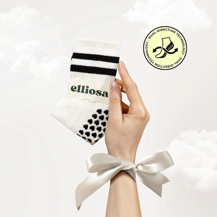 Pilates Dual-Direction Grip Socks - Coconut Cream Stripes