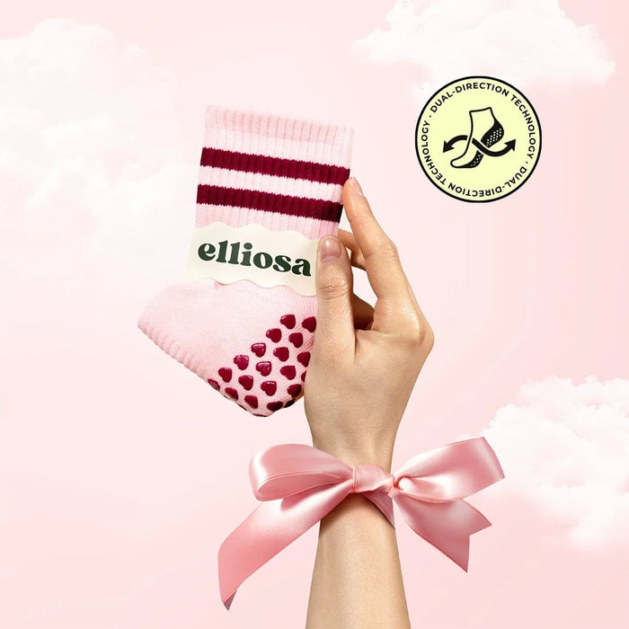 Pilates Dual-Direction Grip Socks - Soft Pink Stripes
