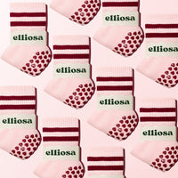 Pilates Dual-Direction Grip Socks - Soft Pink Stripes