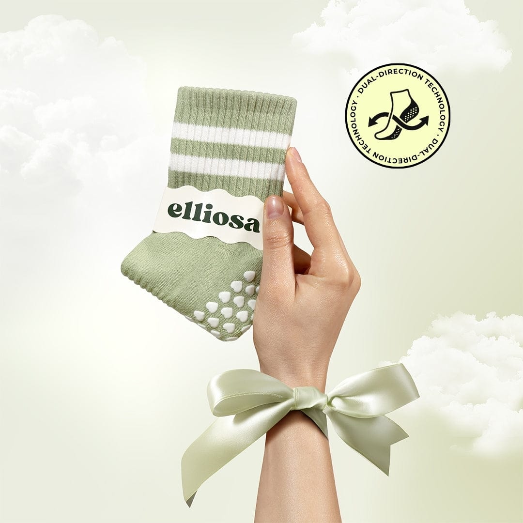 Pilates Dual-Direction Grip Socks - Matcha Stripes