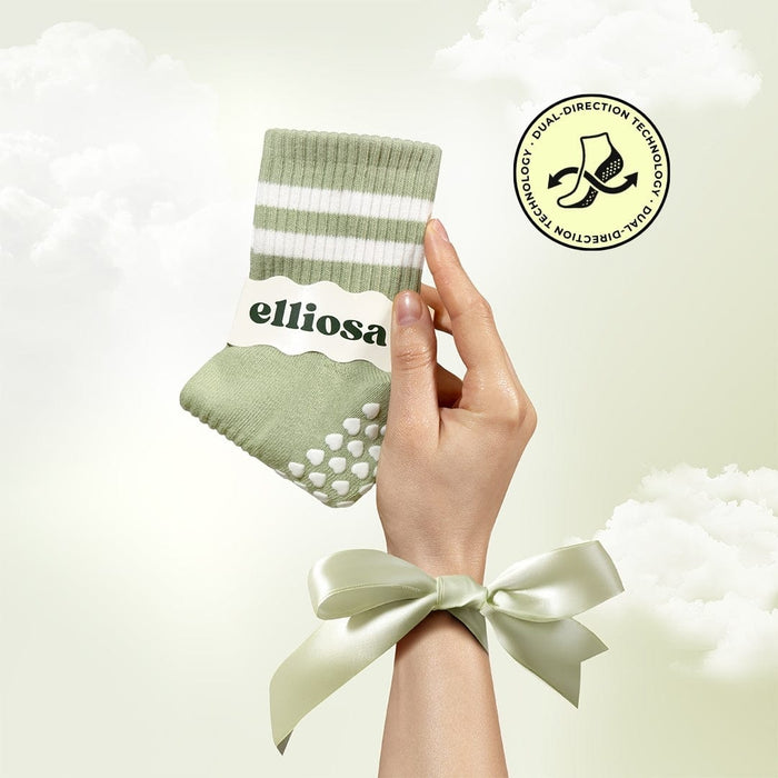 Pilates Dual-Direction Grip Socks - Matcha Stripes