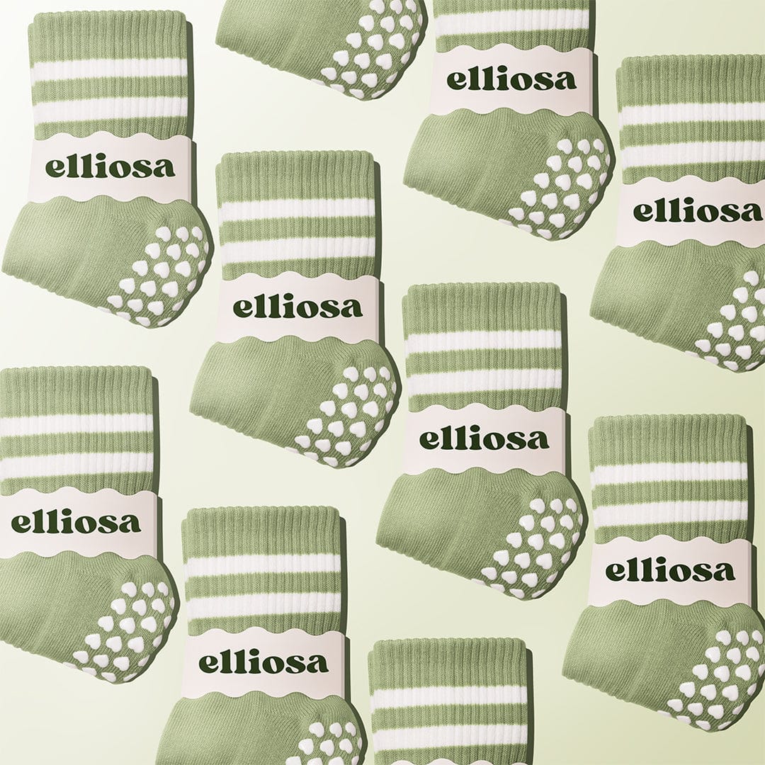 Pilates Dual-Direction Grip Socks - Matcha Stripes
