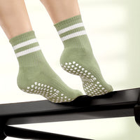 Pilates Dual-Direction Grip Socks - Matcha Stripes