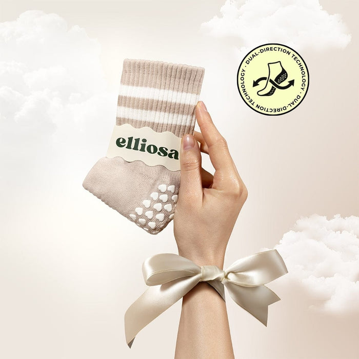 Pilates Dual-Direction Grip Socks - Oat Milk Stripes