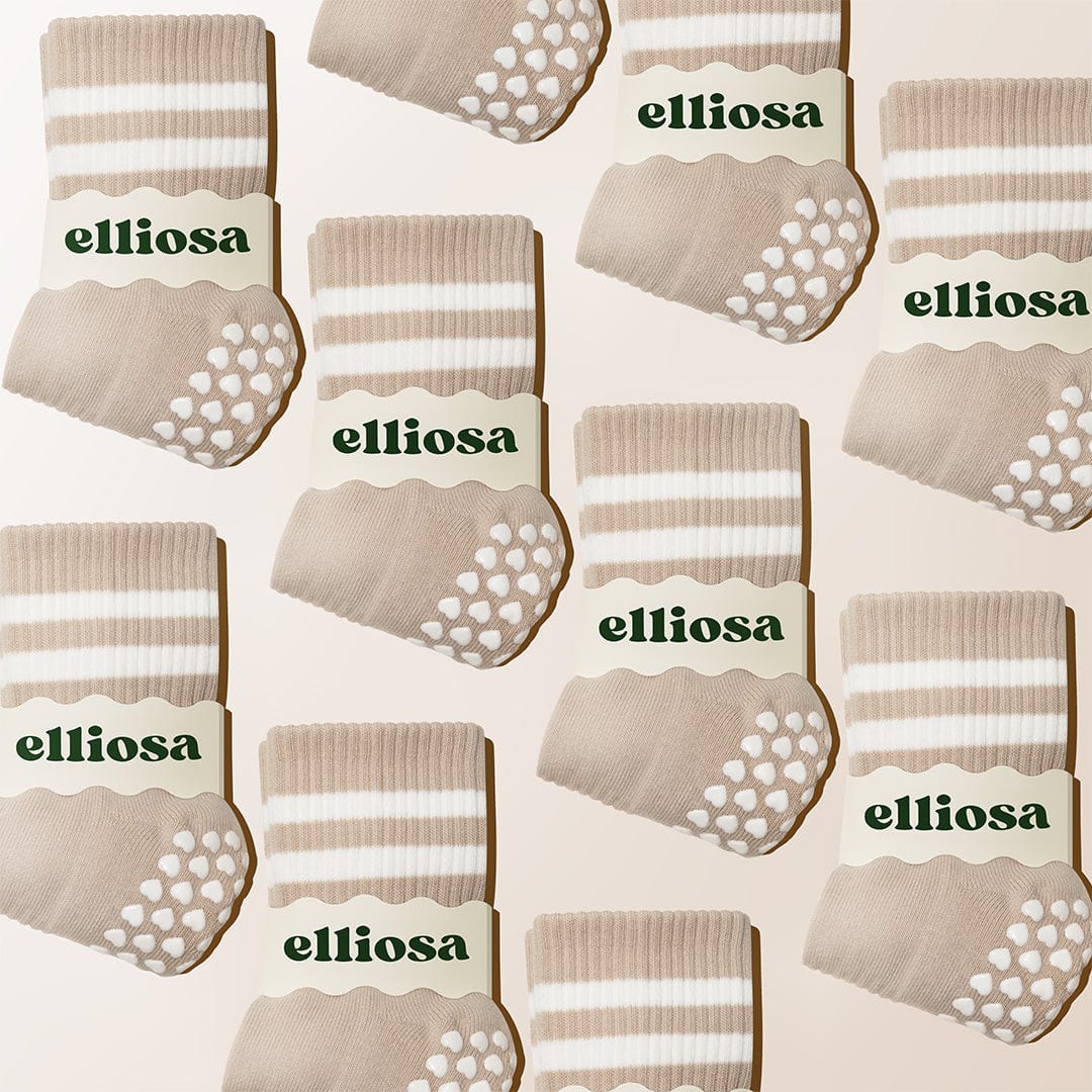Pilates Dual-Direction Grip Socks - Oat Milk Stripes