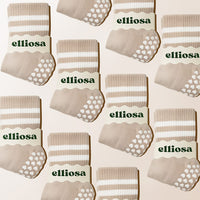 Pilates Dual-Direction Grip Socks - Oat Milk Stripes