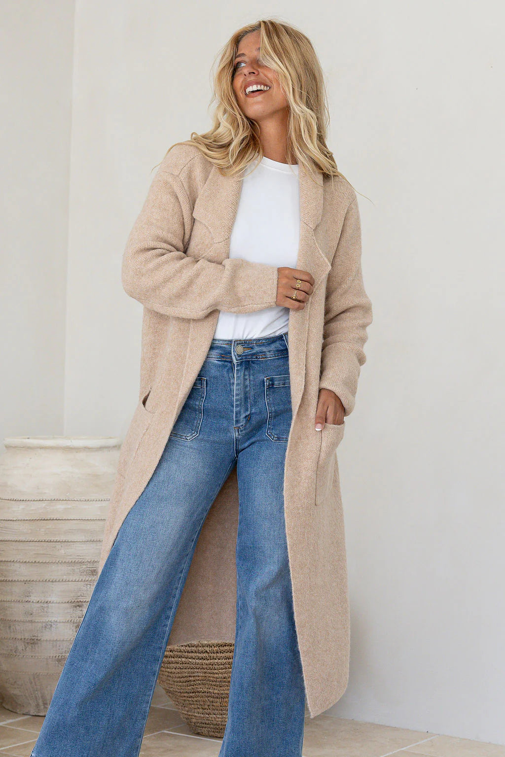 Willow Knitted Long Cardigan - Camel