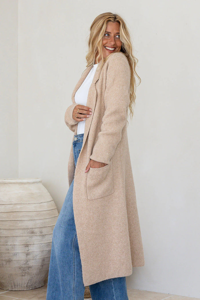 Willow Knitted Long Cardigan - Camel