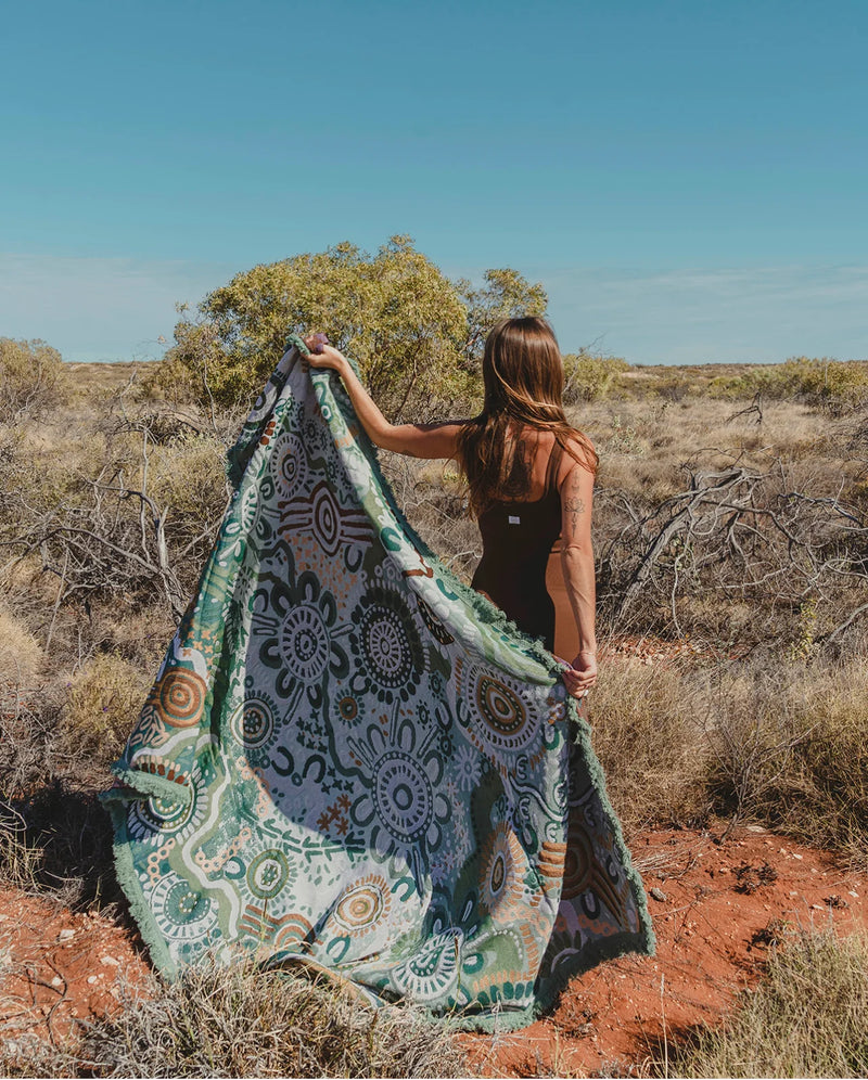 Indigenous Throw Country In Colour Green By Leah Cummins