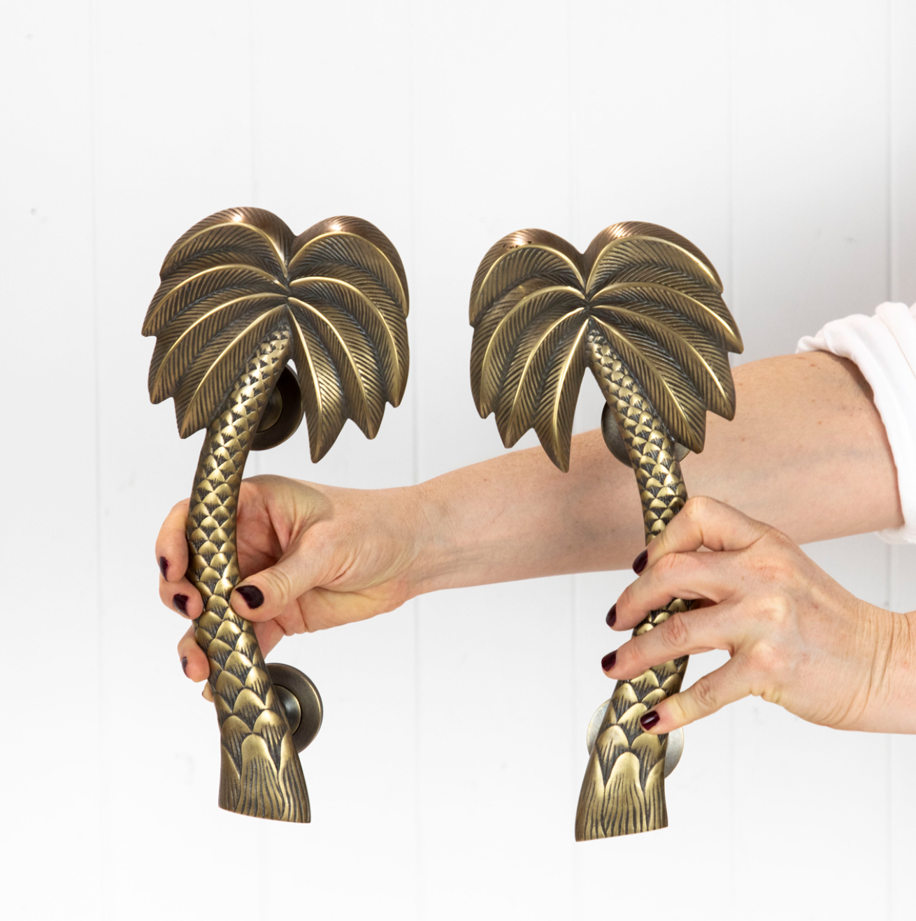 Brass Palm Tree Door Handle Pair