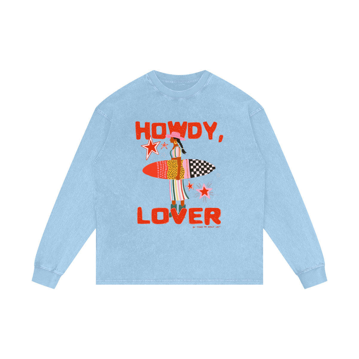 Howdy Lover Long Sleeve Shirt Acid Wash Blue