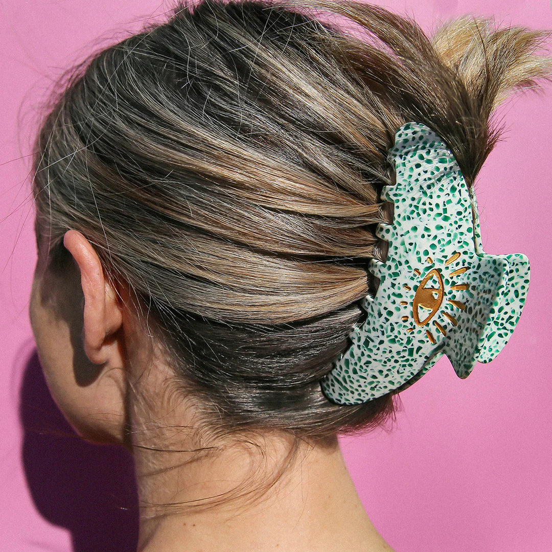 Hair Clip Claw Eye Green Terrazzo