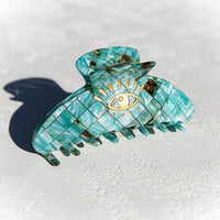 Hair Clip Claw Eye Teal Check