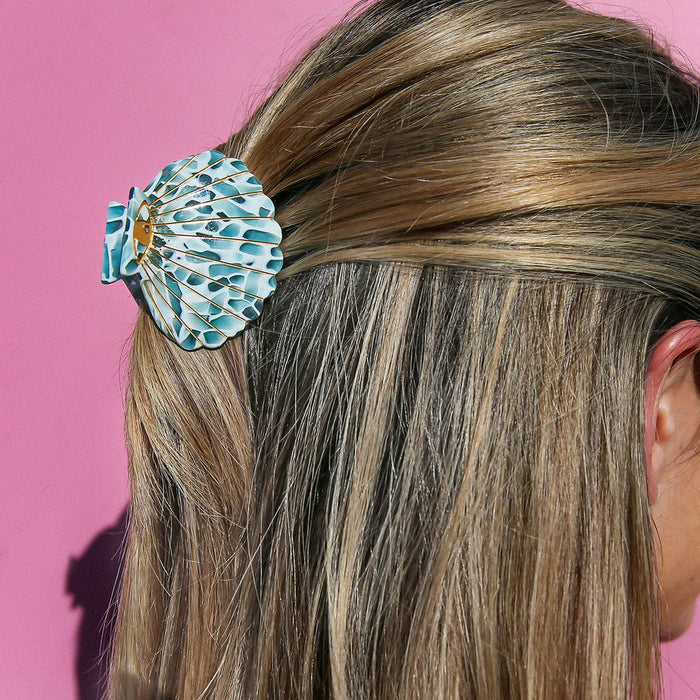 Hair Clip Claw Small Shell Teal Terrazzo
