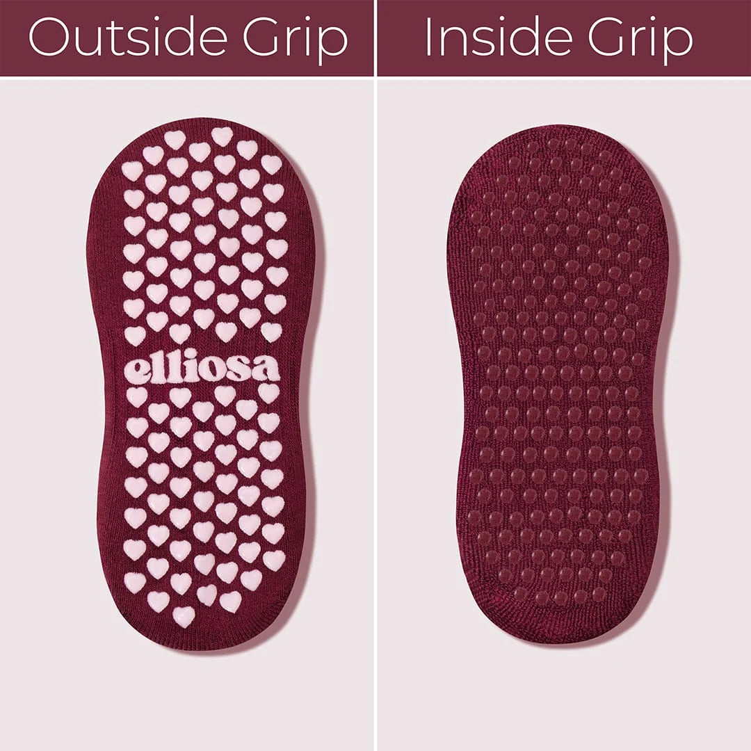 Pilates Grip Socks - Bordeaux Bow