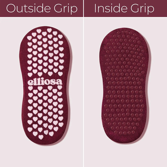 Pilates Grip Socks - Bordeaux Bow