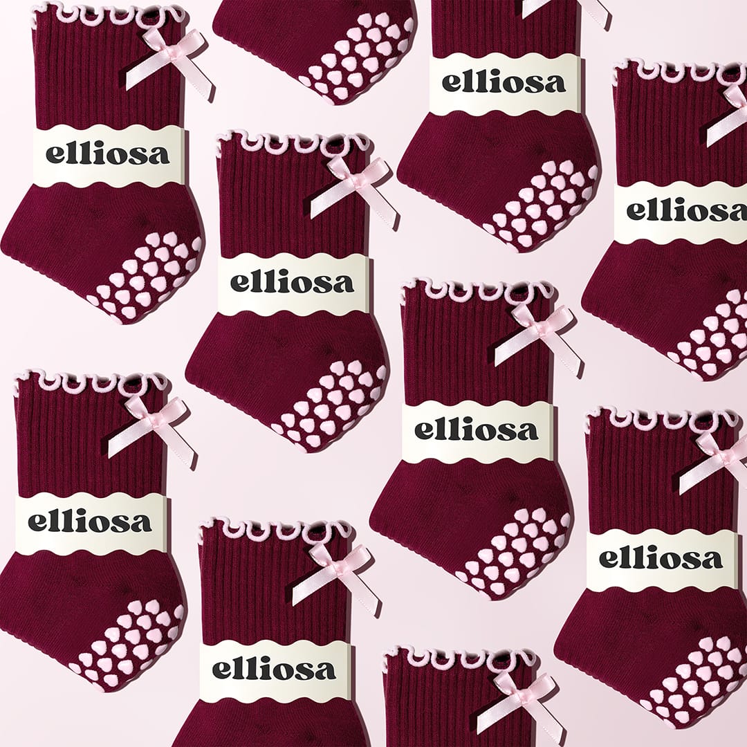Pilates Grip Socks - Bordeaux Bow