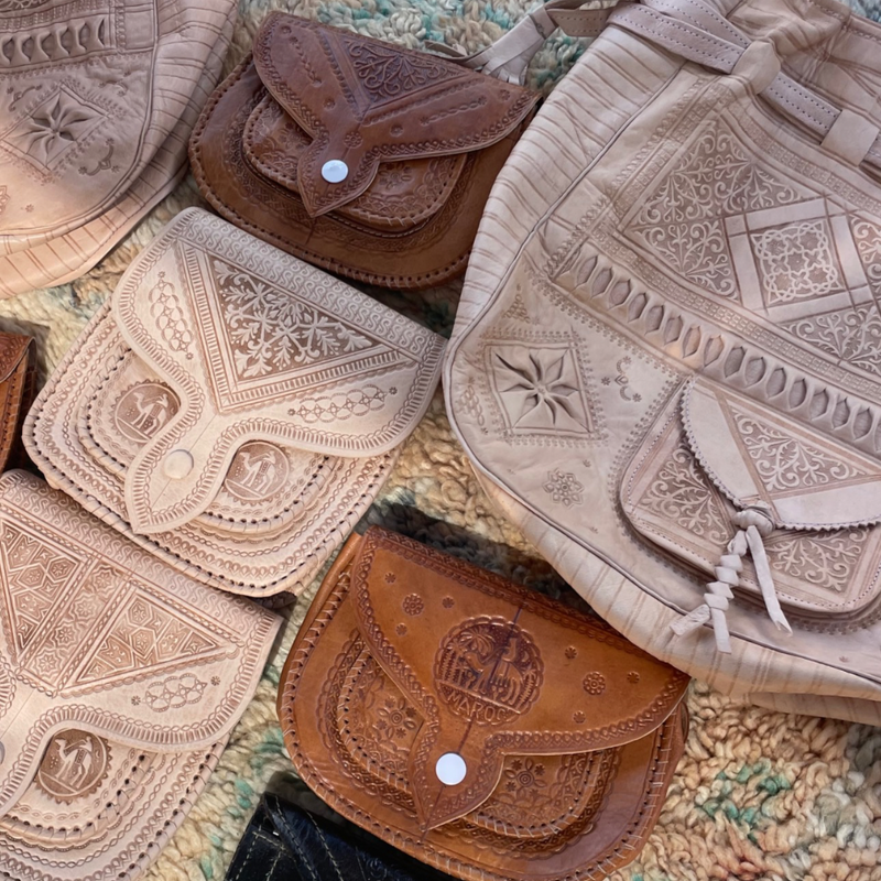 Moroccan Leather Strap Bags Tan