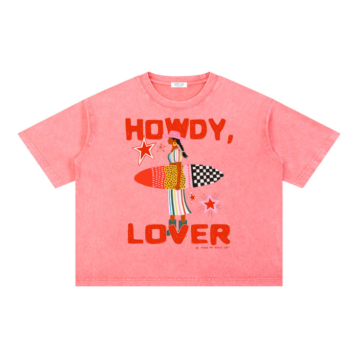 Howdy Lover Boxy Tee Shirt Pink