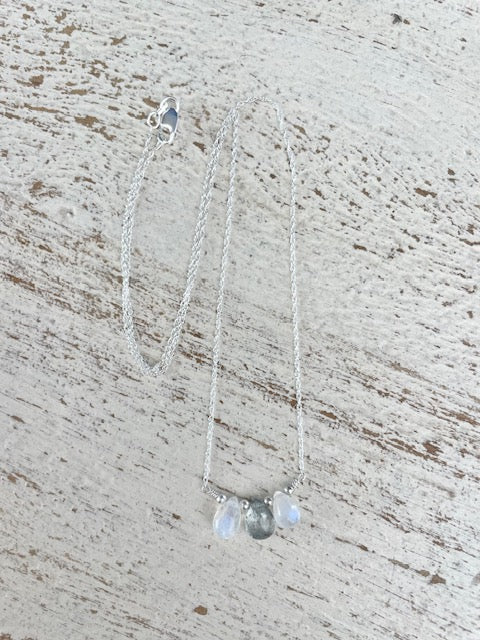 Moonstone & Aquamarine Teardrop Necklace