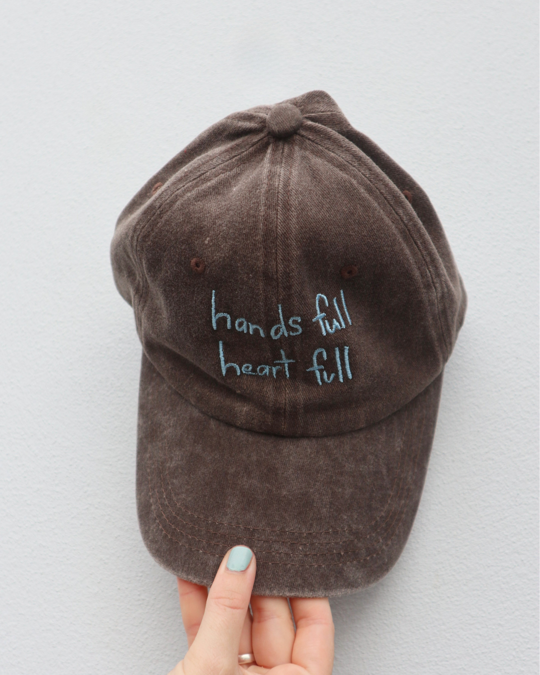 Heart Full Adults Cap: Cocoa w/ Blue Design