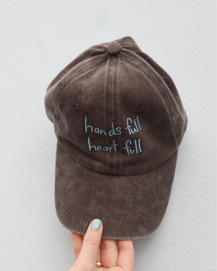 Heart Full Adults Cap: Cocoa w/ Blue Design