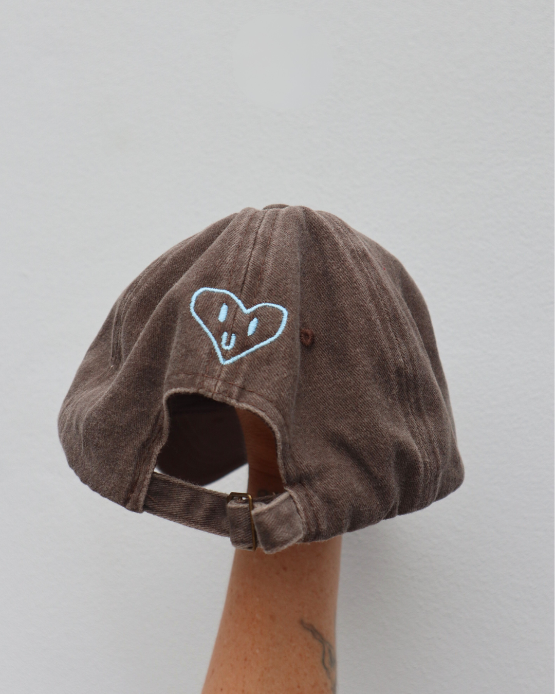Heart Full Adults Cap: Cocoa w/ Blue Design