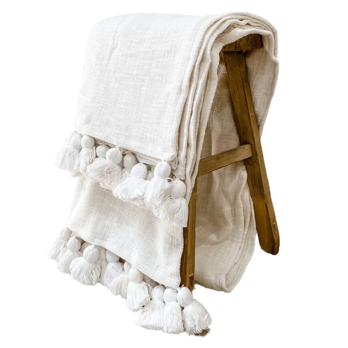 White Maklak Tassel Throw Standard