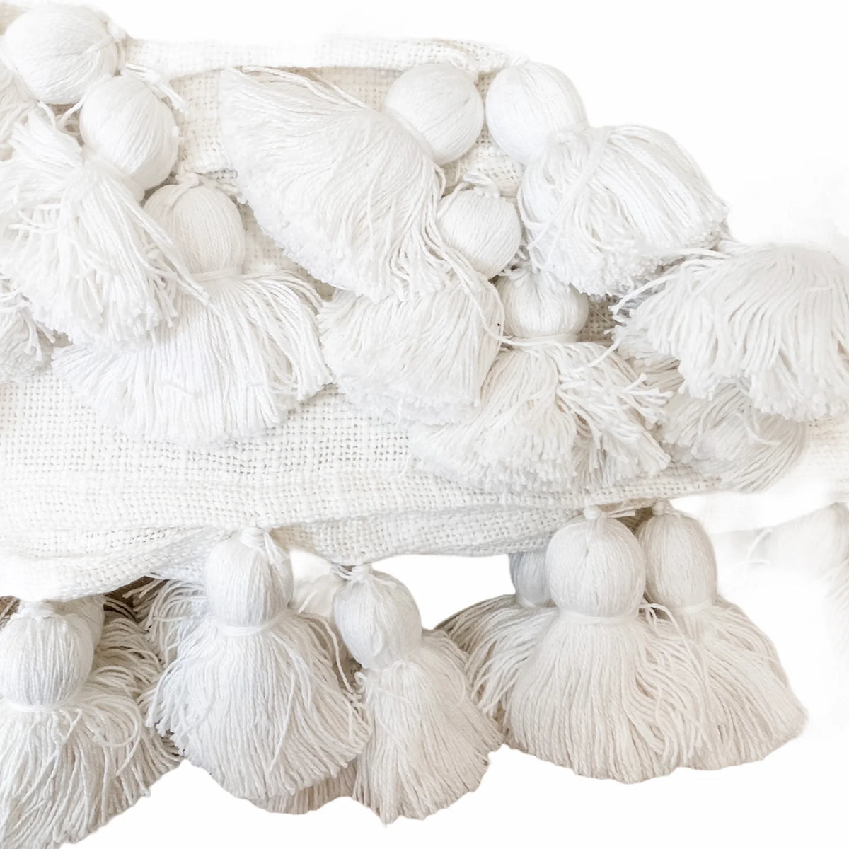 White Maklak Tassel Throw Standard