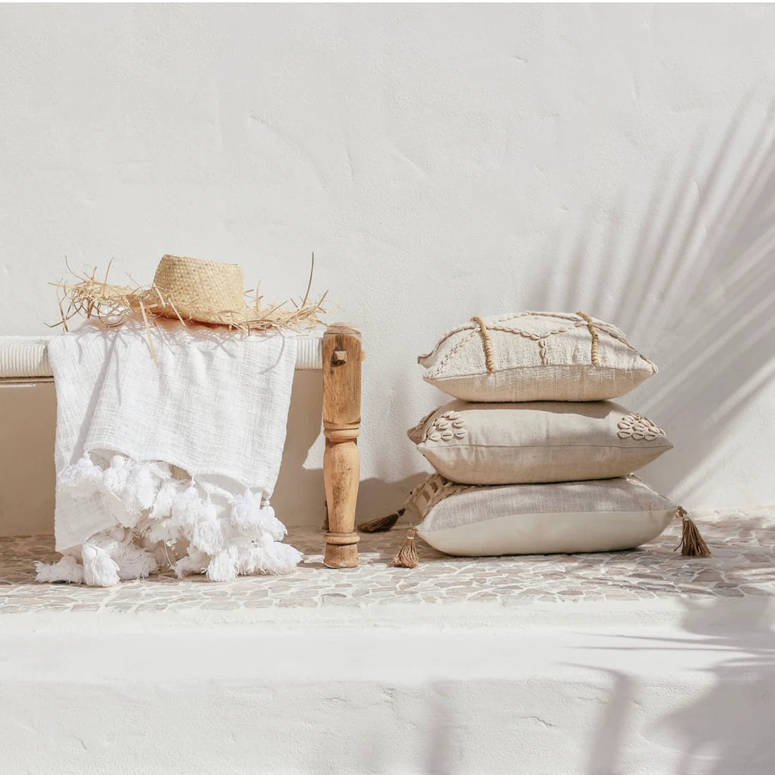 White Maklak Tassel Throw Standard