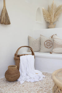 White Maklak Tassel Throw Standard