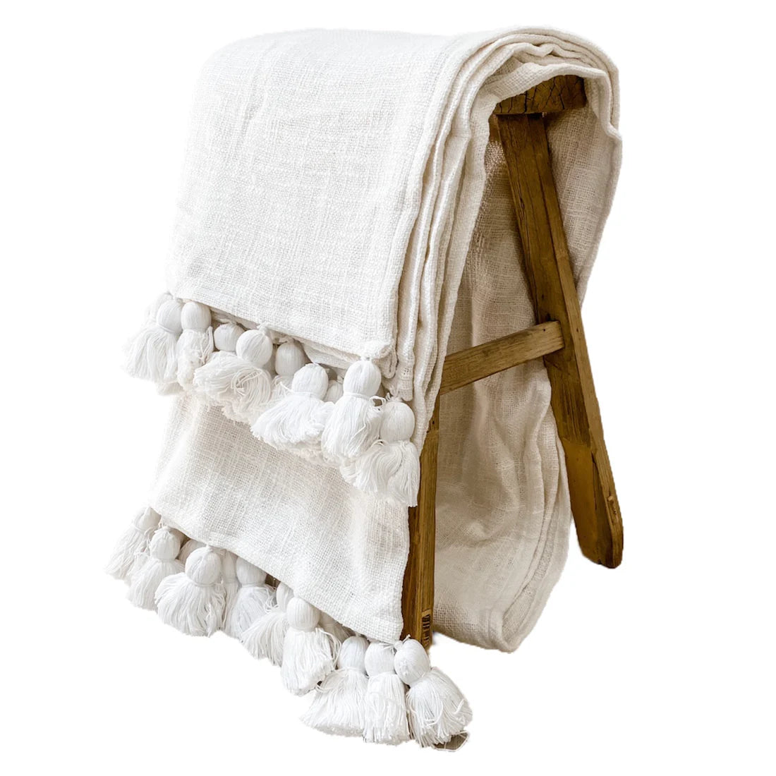 White Maklak Tassel Throw - King