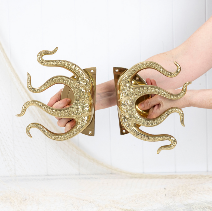 Brass Octopus Door Handles Pair