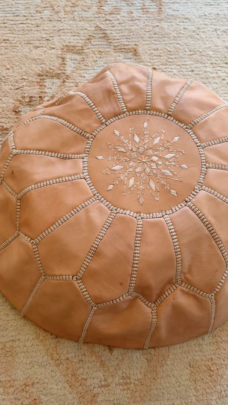 Leather Pouffe Natural Cover