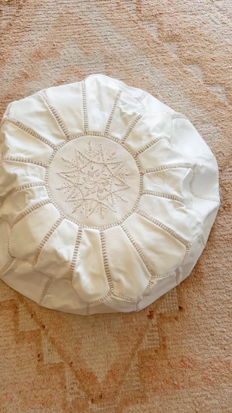 Leather Pouffe White Cover