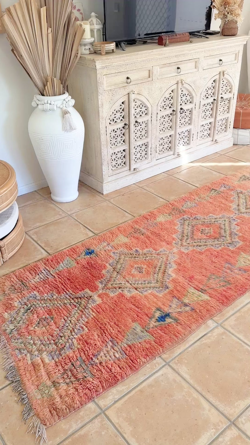 Moroccan Vintage Rug Runner  "Azteaka” 360 x 97