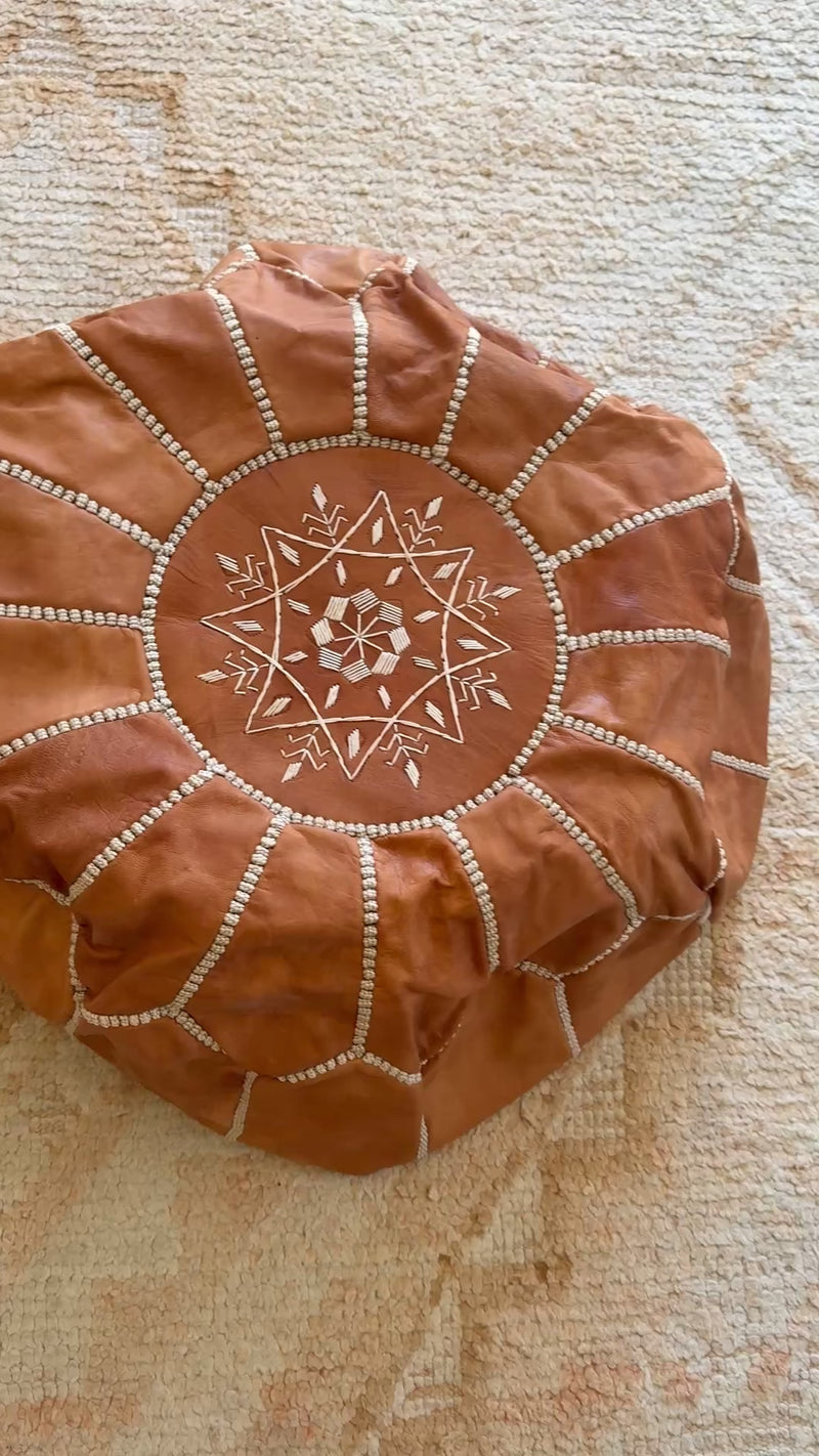 Leather Pouffe Light Tan Cover