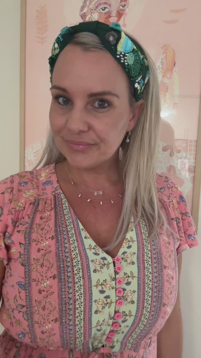Beaded Headband Emerald Blossom