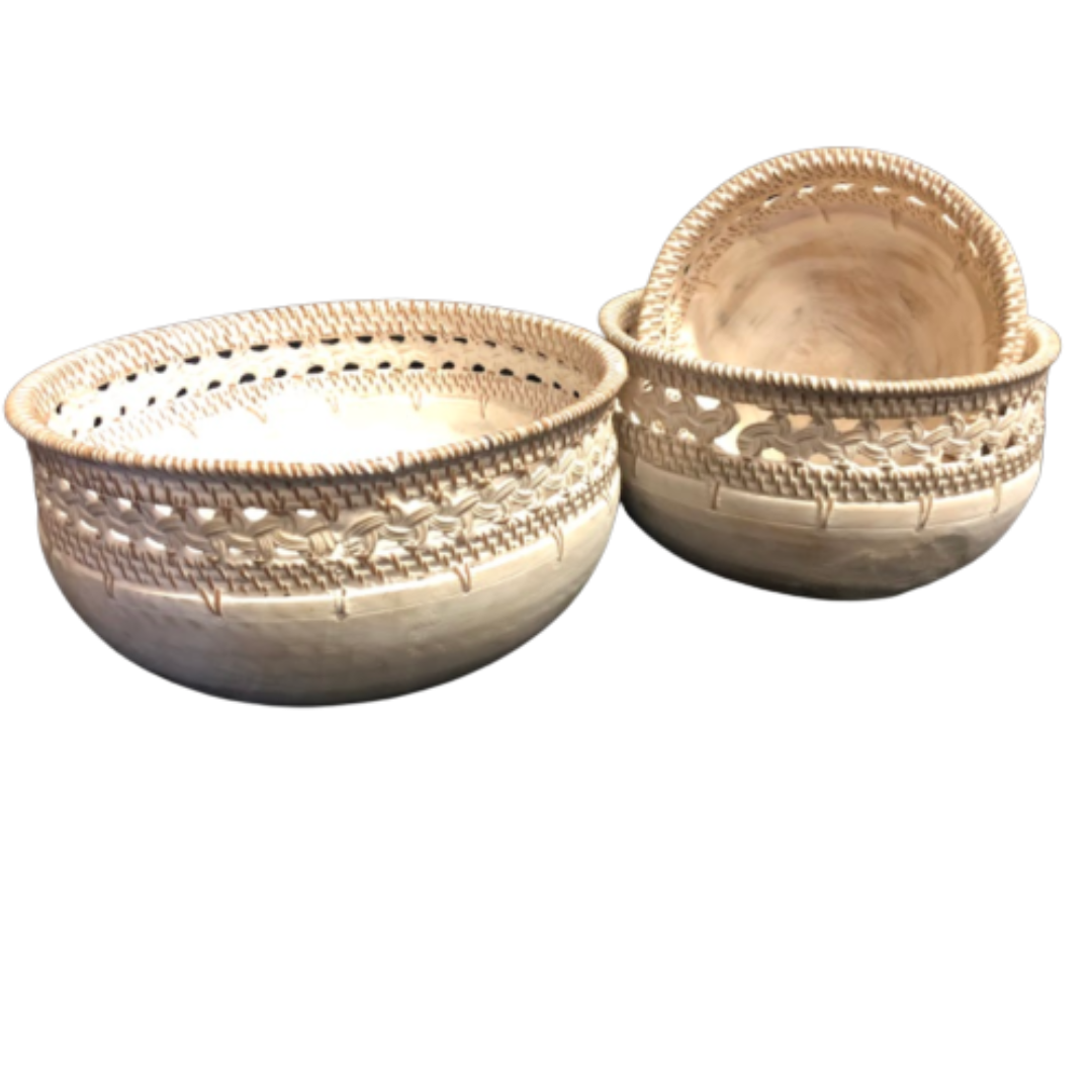 Set of 3 Wooden Boho Bowls