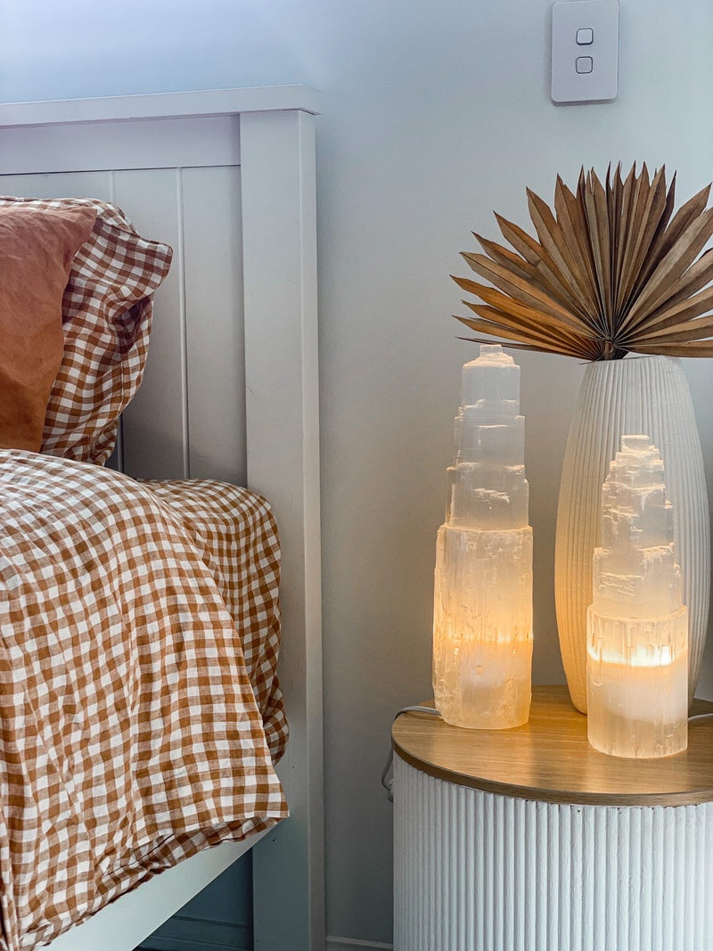 Moroccan Selenite Crystal Tower Lamps