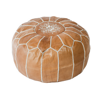 Leather Pouffe Light Tan Cover