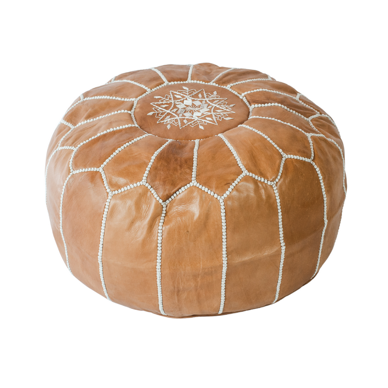 Leather Pouffe Light Tan Cover