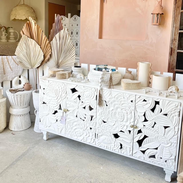 Sideboard Large Carved Dahlia White