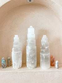 Moroccan Selenite Crystal Tower Lamps