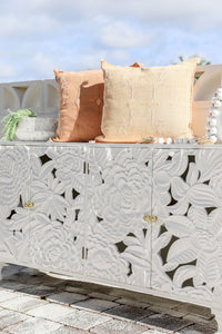 Sideboard Large Carved Dahlia White