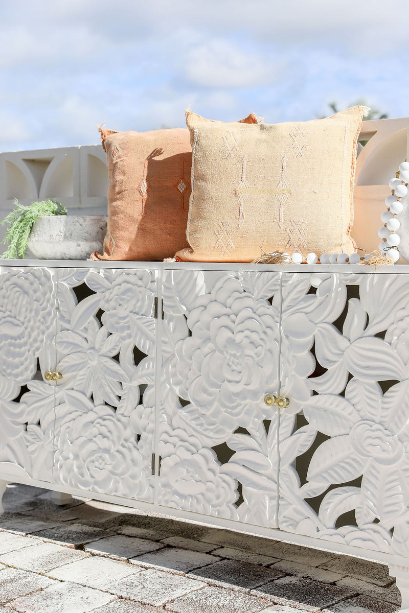 Sideboard Large Carved Dahlia White