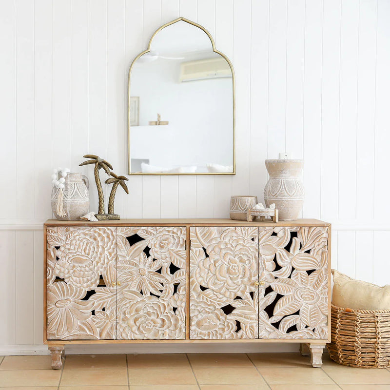 Sideboard Large Carved Dahlia Sand